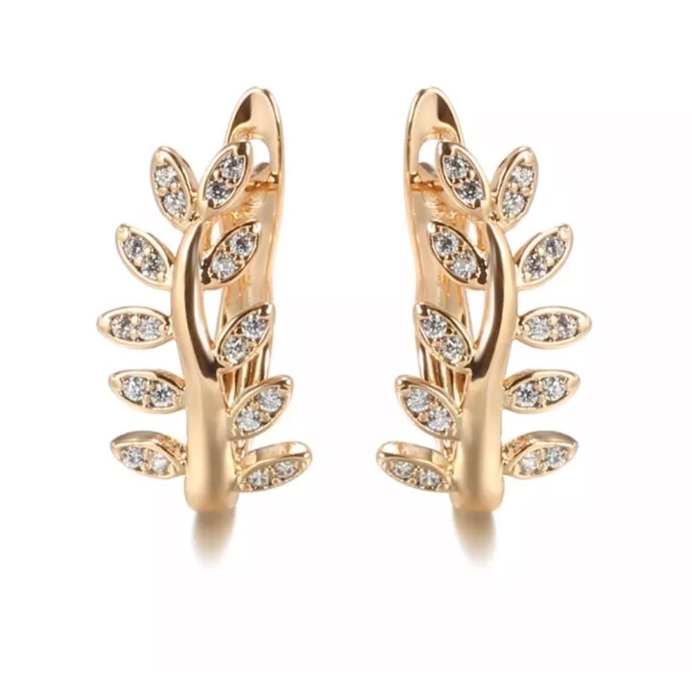 Rose Gold Plated Leaf Zircon Clip Earrings